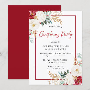 Invitación Fiesta de Navidades florales rojas festivos