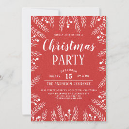 Invitación Fiesta de Navidades florales rojas y blancas moder