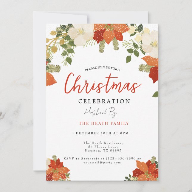 Invitación Fiesta de Navidades florales Snowy (Anverso)