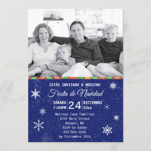 Invitación Fiesta de Navidades fotográficos españoles azules