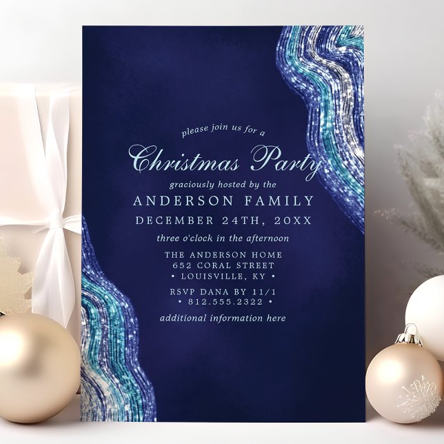 Invitación Fiesta de Navidades Geode Gemstone del Agate Verde (Subido por el creador)