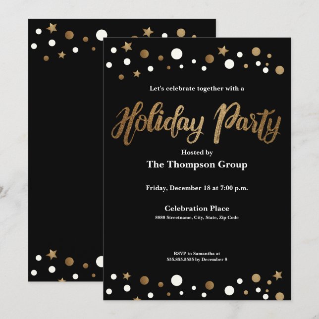 Invitación Fiesta de Navidades Gold Black Corporate Holiday (Anverso / Reverso)