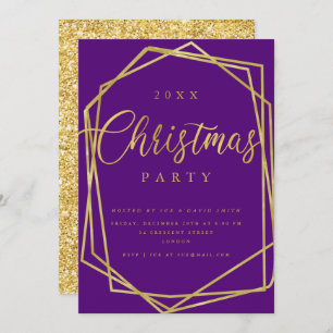 Invitación Fiesta de Navidades Gold Purple Frame con secuenci