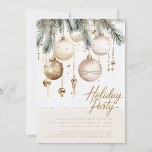 Invitación Fiesta de Navidades Gold Rubor Ornaments Baubles