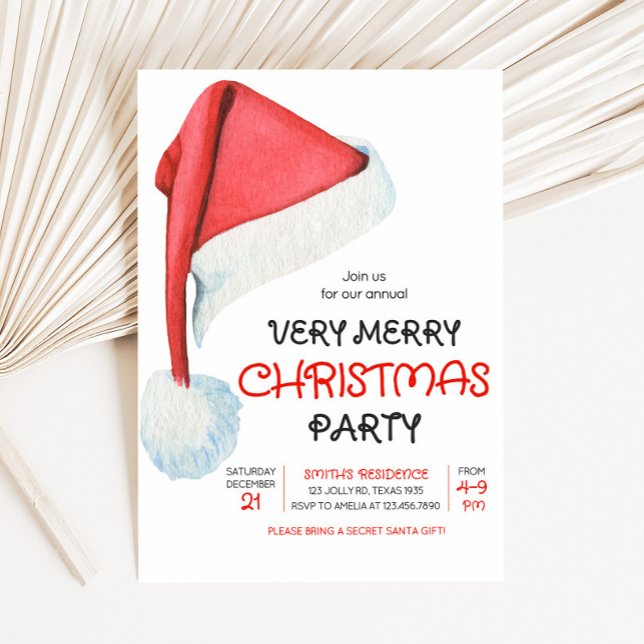 Invitación Fiesta de Navidades Gorras de Santa Claus (Santa Hat Christmas Party Invitation
)