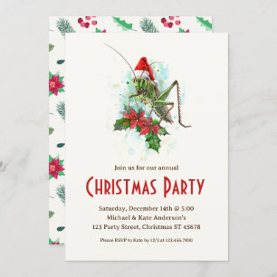 Invitación Fiesta de Navidades Grasshopper Santa Hat Poinsett