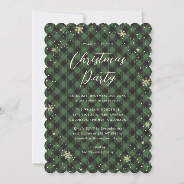 Invitación Fiesta de Navidades Green Buffalo Plaid (Anverso)