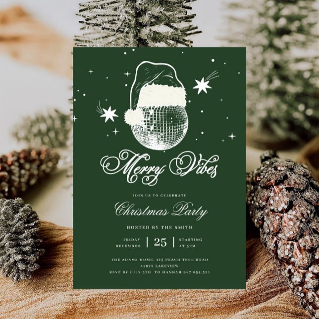 Invitación Fiesta de Navidades Green Merry Vibes Disco Ball R (Subido por el creador)