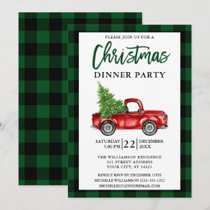 Invitación Fiesta de Navidades Green Plaid de Camión de Guión