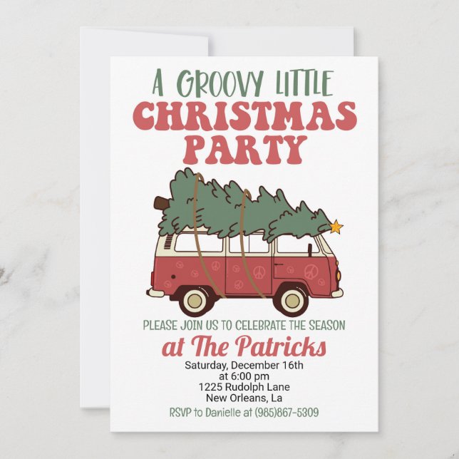 Invitación Fiesta de Navidades Groovy (Anverso)