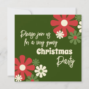 Invitación Fiesta de Navidades Groovy Retro Floral