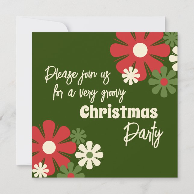 Invitación Fiesta de Navidades Groovy Retro Floral (Anverso)