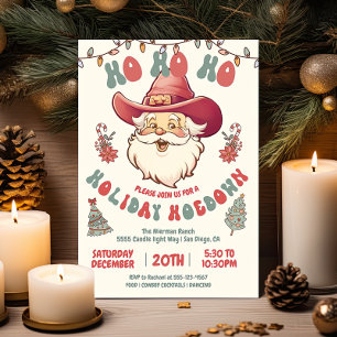 Invitación Fiesta de Navidades Ho Ho Hoedown Cowboy Santa Hol