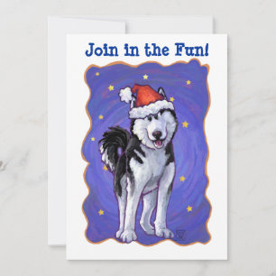 Invitación Fiesta de Navidades Husky con Cabeza y Caras
