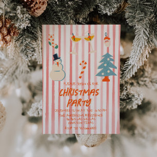 Invitación Fiesta de Navidades Ilustrados Rojos Vintage a ray