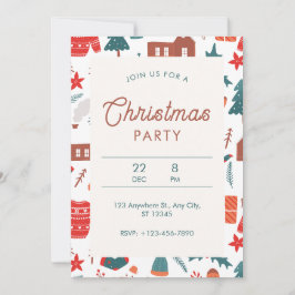 Invitación Fiesta De Navidades Ilustrativos Rojo Y Verde