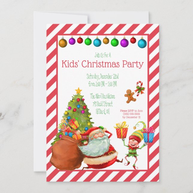 Invitación Fiesta de Navidades infantiles, Santa, Fiesta Elf (Anverso)