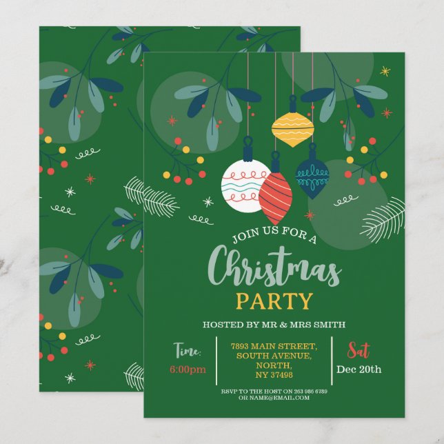 Invitación Fiesta de navidades invita a Fiesta festivo verde  (Anverso / Reverso)