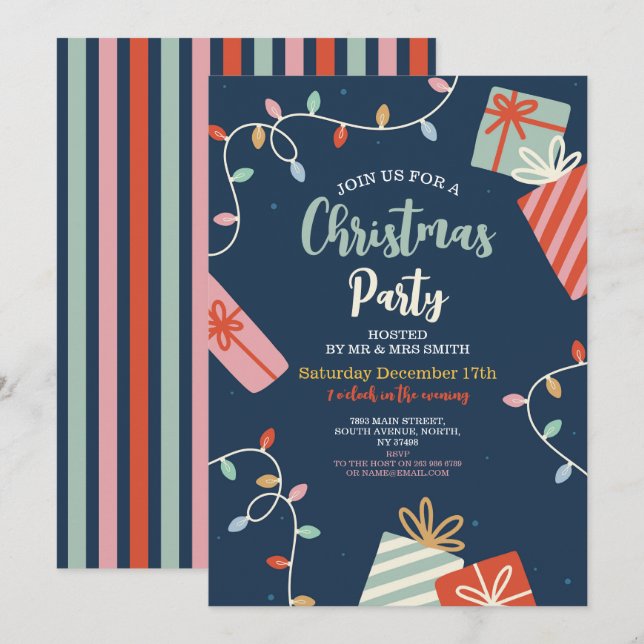 Invitación Fiesta de navidades invita a Fiestas festivos a re (Anverso / Reverso)