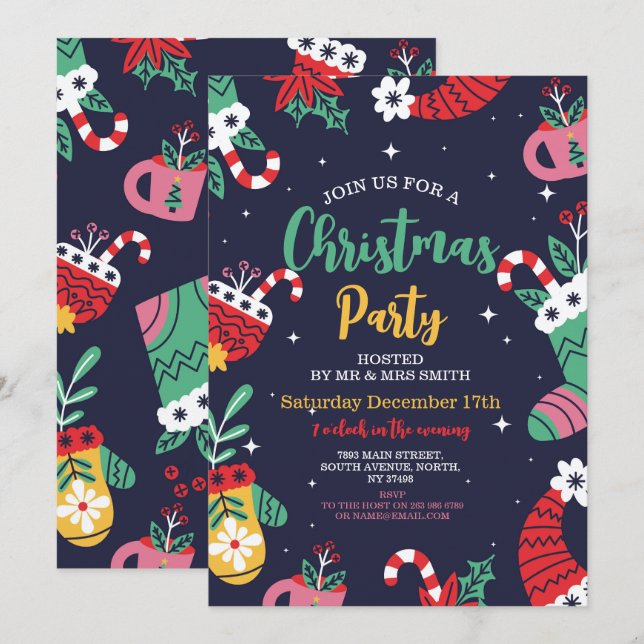 Invitación Fiesta de navidades invita a Fiestas festivos a re (Anverso / Reverso)