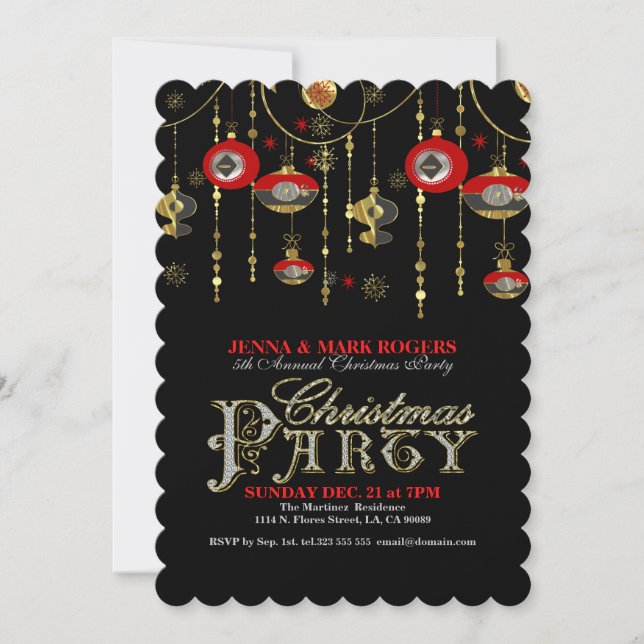 Invitación Fiesta de navidades invita al oro y al rojo Art-De (Anverso)