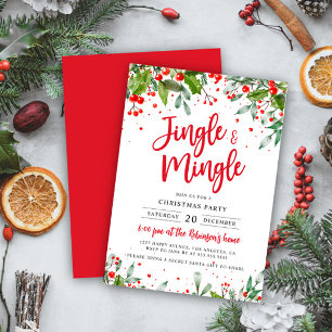 Invitación Fiesta de Navidades Jingle y Mingle Holly Berries