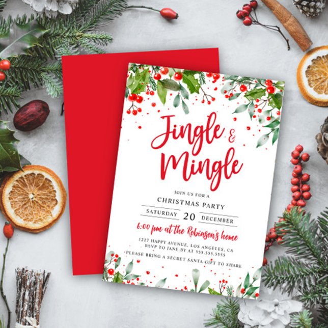 Invitación Fiesta de Navidades Jingle y Mingle Holly Berries (Subido por el creador)