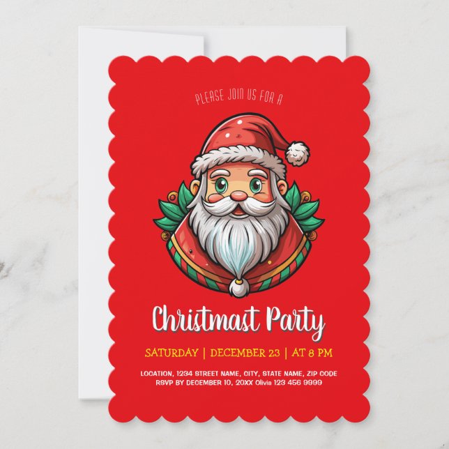 Invitación Fiesta de Navidades Jolly Santa Wreath (Anverso)