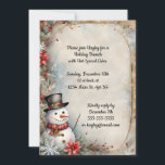 Invitación Fiesta de Navidades Jolly Snowman<br><div class="desc">Un alegre muñeco de nieve con un sombrero alto y una bufanda roja con adornos colgantes está rodeado de copas de nieve y flores en esta encantadora y rústica invitación a la fiesta de Navidades. Hermoso y anticuado, perfecto para sus fiestas de vacaciones. Elimina el texto, y es la papelería...</div>