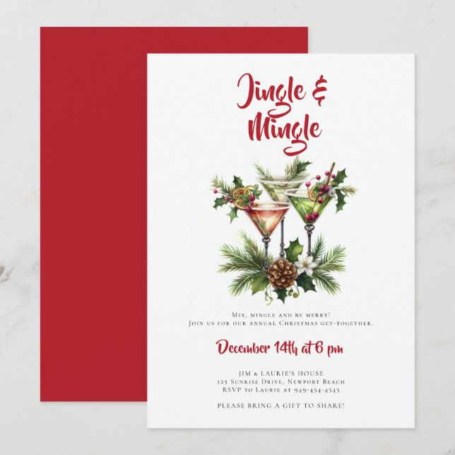 Invitación Fiesta de Navidades Martini Cocktails Jingle Mingl (Anverso / Reverso)