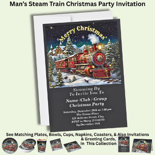 Invitación Fiesta de Navidades masculinos de trenes de vapor