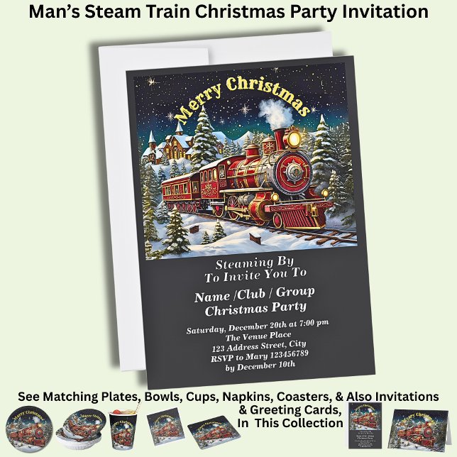 Invitación Fiesta de Navidades masculinos de trenes de vapor (Subido por el creador)