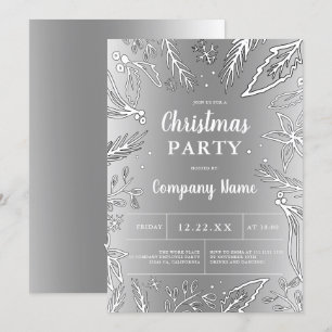 Invitación Fiesta de Navidades metálicos de plata corporativa
