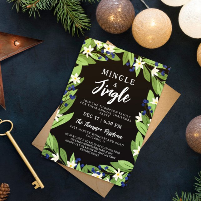 Invitación Fiesta de Navidades Minge Jingle Floral Blue Berri (Subido por el creador)