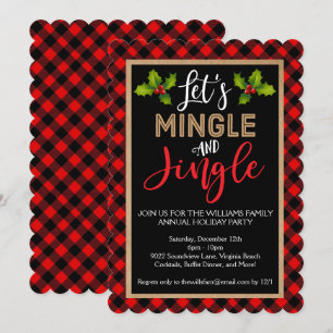Invitación Fiesta de Navidades Mingle y Jingle Buffalo Plaid