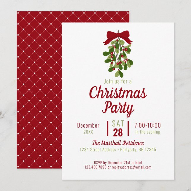 Invitación Fiesta de Navidades Mistletoe (Anverso / Reverso)