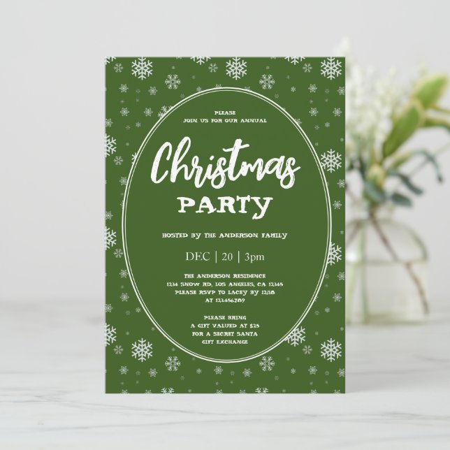 Invitación Fiesta de Navidades modernos con copas de nieve ve (Anverso de pie)