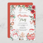 Invitación Fiesta de Navidades modernos de acuarela<br><div class="desc">Celebra a los Navidades con un estilo festivo y caprichoso, con nuestra invitación que incluye un Santa color de agua, un muñeco de nieve, un hombre de jengibre y elementos florales de invierno. Rosas rojas, poinsettias, bayas huecas, ramas de pino, adornos, bastones y regalos... en un fondo blanco. Si necesita...</div>