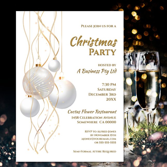 Invitación Fiesta de Navidades modernos de blanco y oro negro (Subido por el creador)