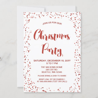 Invitación Fiesta de Navidades modernos de confetti blanco y