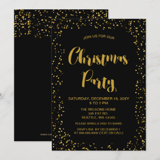 Invitación Fiesta de Navidades modernos de confetti negro y o