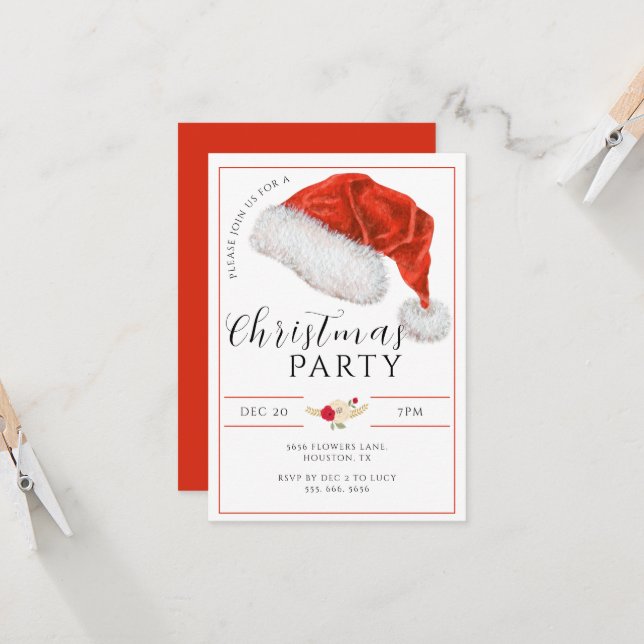 Invitación Fiesta de Navidades modernos de Santa Hat (Anverso/Reverso In Situ)