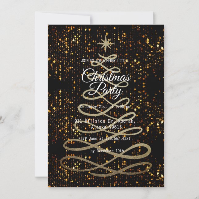 Invitación Fiesta de Navidades modernos y sobrios de oro negr (Anverso)