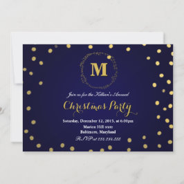 Invitación Fiesta de Navidades monogramas de Blue Gold Confet