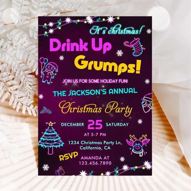 Invitación Fiesta de Navidades morados modernos de Neon Neon (Subido por el creador)