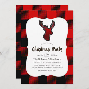 Invitación Fiesta de Navidades Motif de Buffalo Plaid Deer Sc