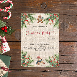 Invitación Fiesta de Navidades naturales de pino beige burlap