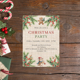 Invitación Fiesta de Navidades naturales de pino beige burlap
