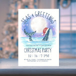 Invitación Fiesta de Navidades náuticos del mar de Santa Ball<br><div class="desc">La invitación a la fiesta de Navidades náuticos invita a los huéspedes a "venir a pasar un buen rato con una ballena acuática con un sombrero de Santa que nada en el mar bajo una luna mágica y estrellas con luces de cuerdas festivas que decoran su cola. La leyenda "Mares...</div>