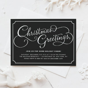 Invitación Fiesta de Navidades negros de caligrafía clásica